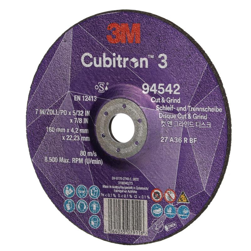 Δίσκος λείανσης 3M™ Cubitron™ 3 Cut and Grind, 94542, 36+, T27, 180 mm x 4,2 mm x 22,23 mm, EN, 10/συσκευασία, 20 τεμάχια/PU | Συσκευασία (10 τεμάχια)