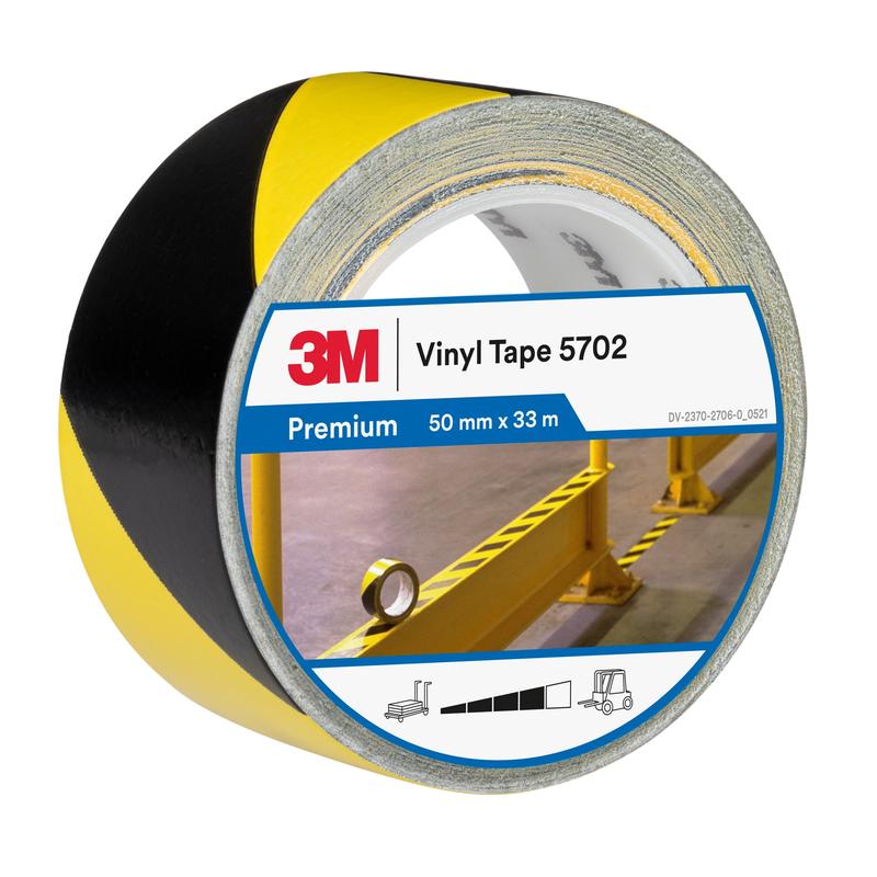3M™ Ταινία σήμανσης κινδύνου 5702, Κίτρινο/Μαύρο, 50mm x 33m, 0,14mm, Ιδιαίτερα σε βολική συσκευασία | Συσκευασία (1 ρολό)
