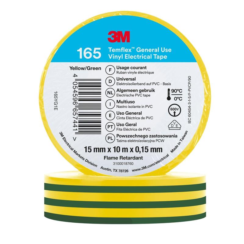 3M™ Temflex™ Vinyl Electrical Tape 165 - Πράσινο/Κίτρινο