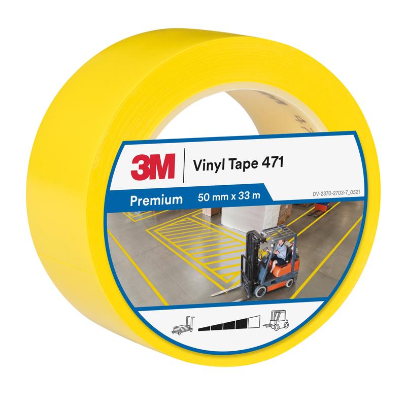 3M™ Soft PVC Tape 471, Yellow, 50mm x 33m, 0,14mm, Individual Packed | Συσκευασία (1 ρολό)