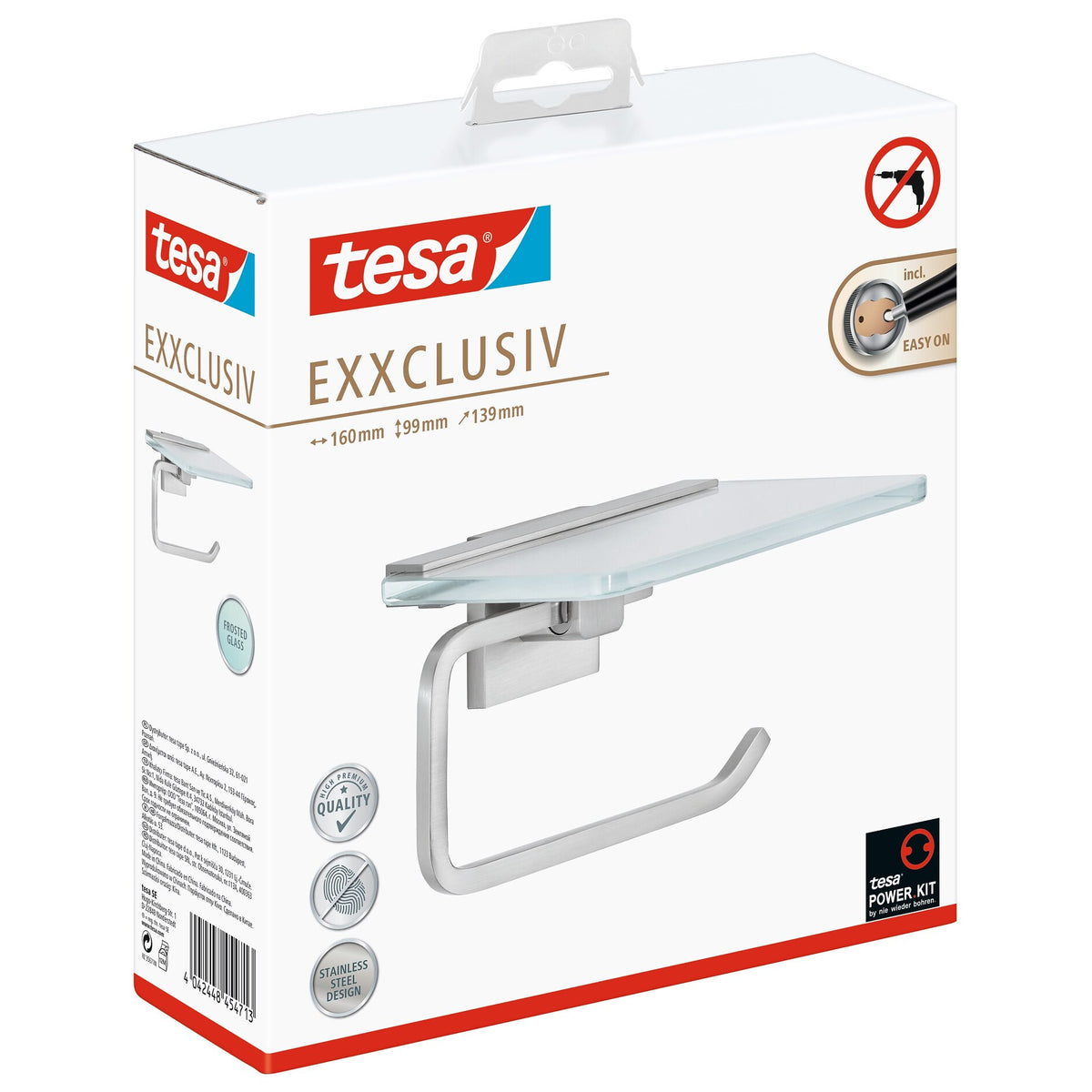 tesa EXXCLUSIV Toilettenpapierhalter m. Ablage, inkl. Klebelösung