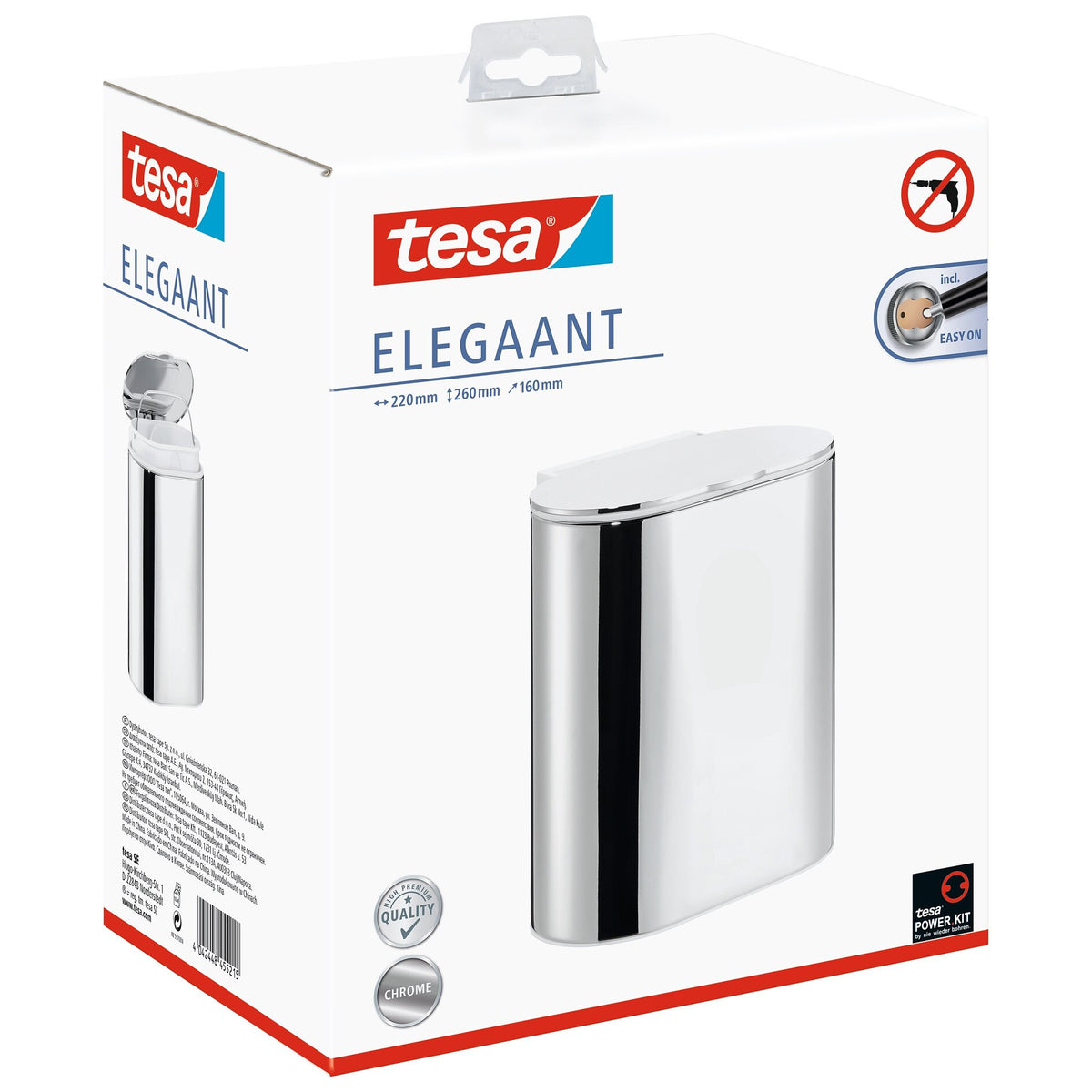 tesa ELEGAANT Kosmetikeimer, Metall, verchromt, inkl. Klebelösung