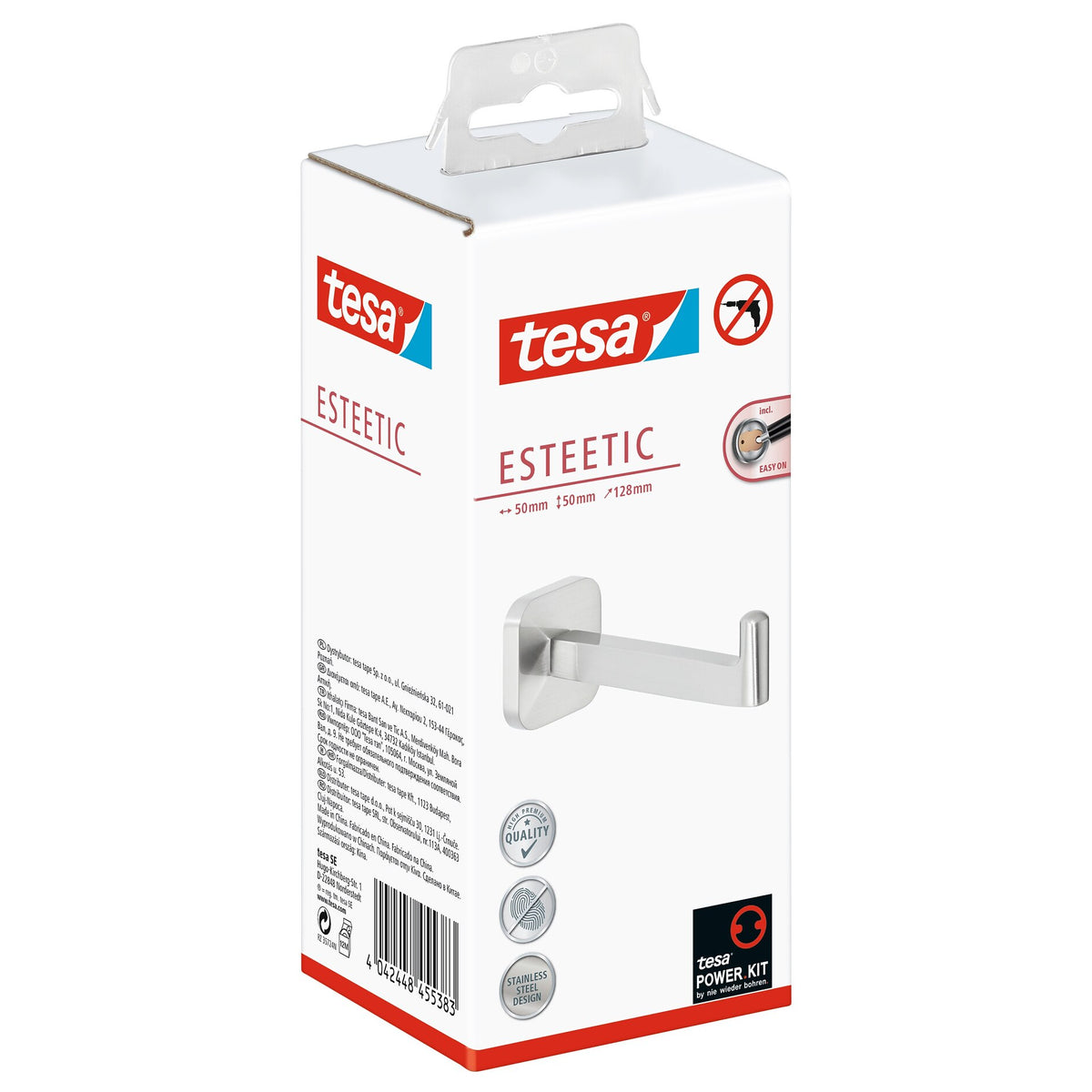 tesa Esteetic Ersatzrollenhalter, Edelstahloptik, Klebelösung