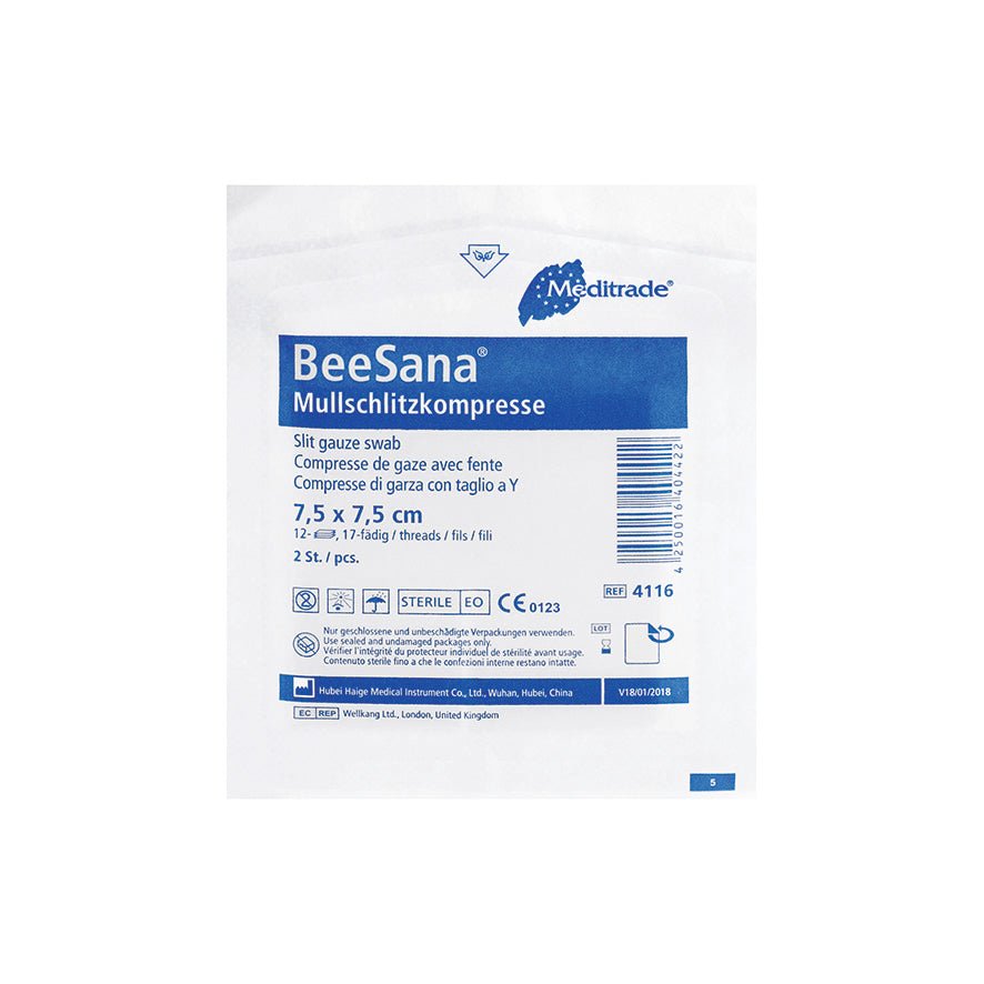 Κομπρέσα με σχισμή γάζας BeeSana®, αποστειρωμένη, 12πλάσια (50 τεμάχια)