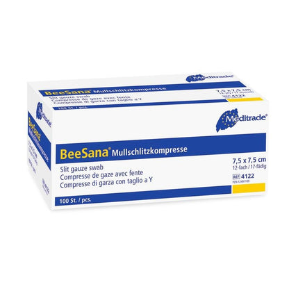 Κομπρέσα με σχισμή γάζας BeeSana®, μη αποστειρωμένη, 12πλάσια (100 τεμάχια)