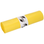 Eine Rolle DEISS Abfallsäcke 575x1000x0,018 mm aus HDPE 50 l von EMIL DEISS KG (GmbH + Co.), gelbe Säcke mit weißem Etikett und schwarzem "Universal"-Logo auf weißem Grund.