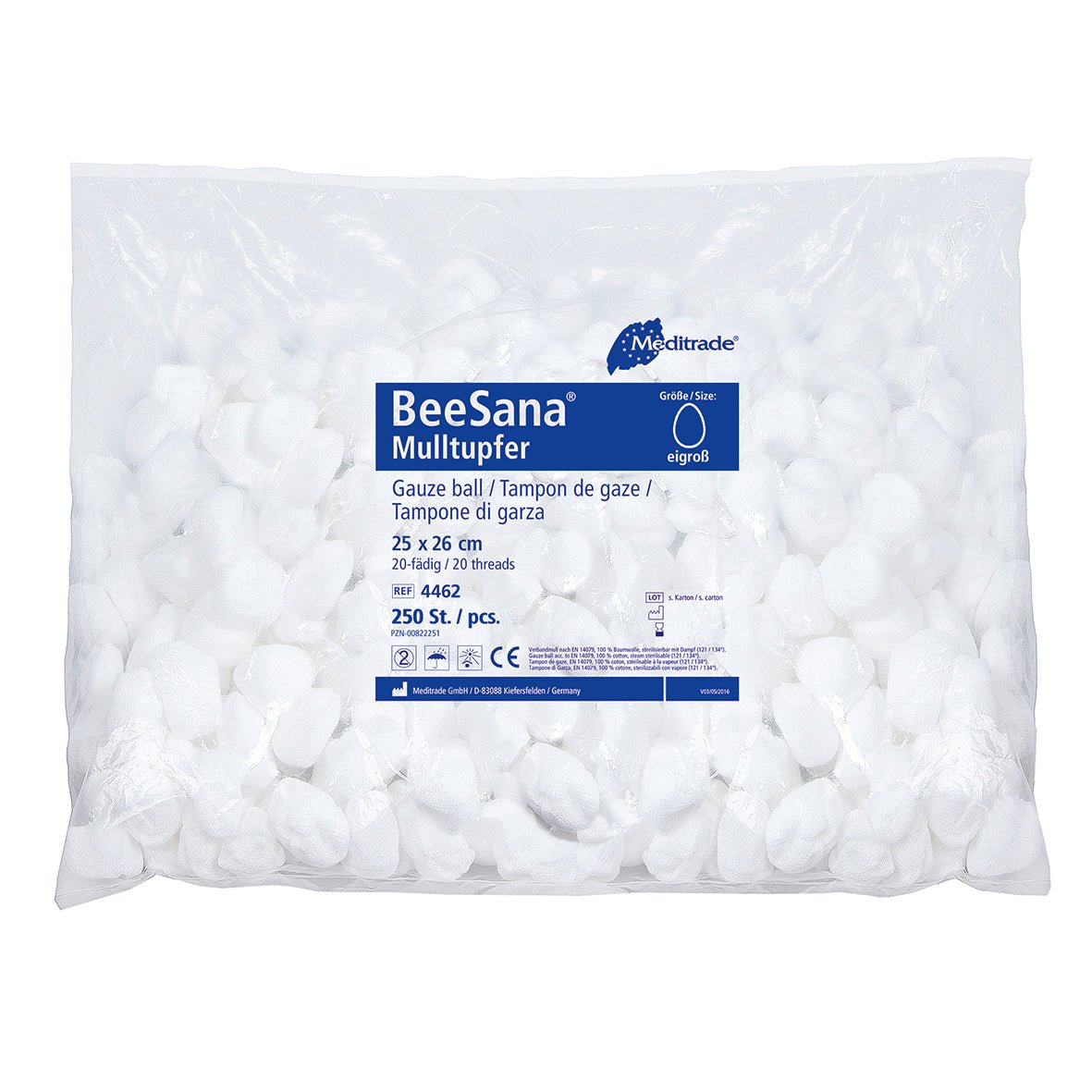 Γάζα μπατονέτα BeeSana®, χωρίς RöKo, μη αποστειρωμένη, 25 x 26 cm, στρογγυλό σχήμα, σε μέγεθος αυγού | Συσκευασία (250 τεμάχια)