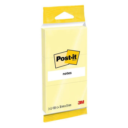 Μια συσκευασία Post-it® Notes 6810GB, 38 x 51 mm, κίτρινο, 3 μπλοκ x 100 φύλλα από την 3M Deutschland GmbH· ιδανικά αυτοκόλλητα σημειώματα για υπενθυμίσεις και κατασκευασμένα από 100% χαρτί πιστοποιημένο από το PEFC (SGSCH-PEFC-COC-110078).