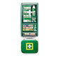 Ο σταθμός πρώτων βοηθειών Orkla Wound Care AB Cederroth din-set 13157 διαθέτει έναν πράσινο τοίχο με οργανωμένες θήκες και ένα φορητό κιτ, συσκευασμένο σε κουτί (1 συσκευασία).