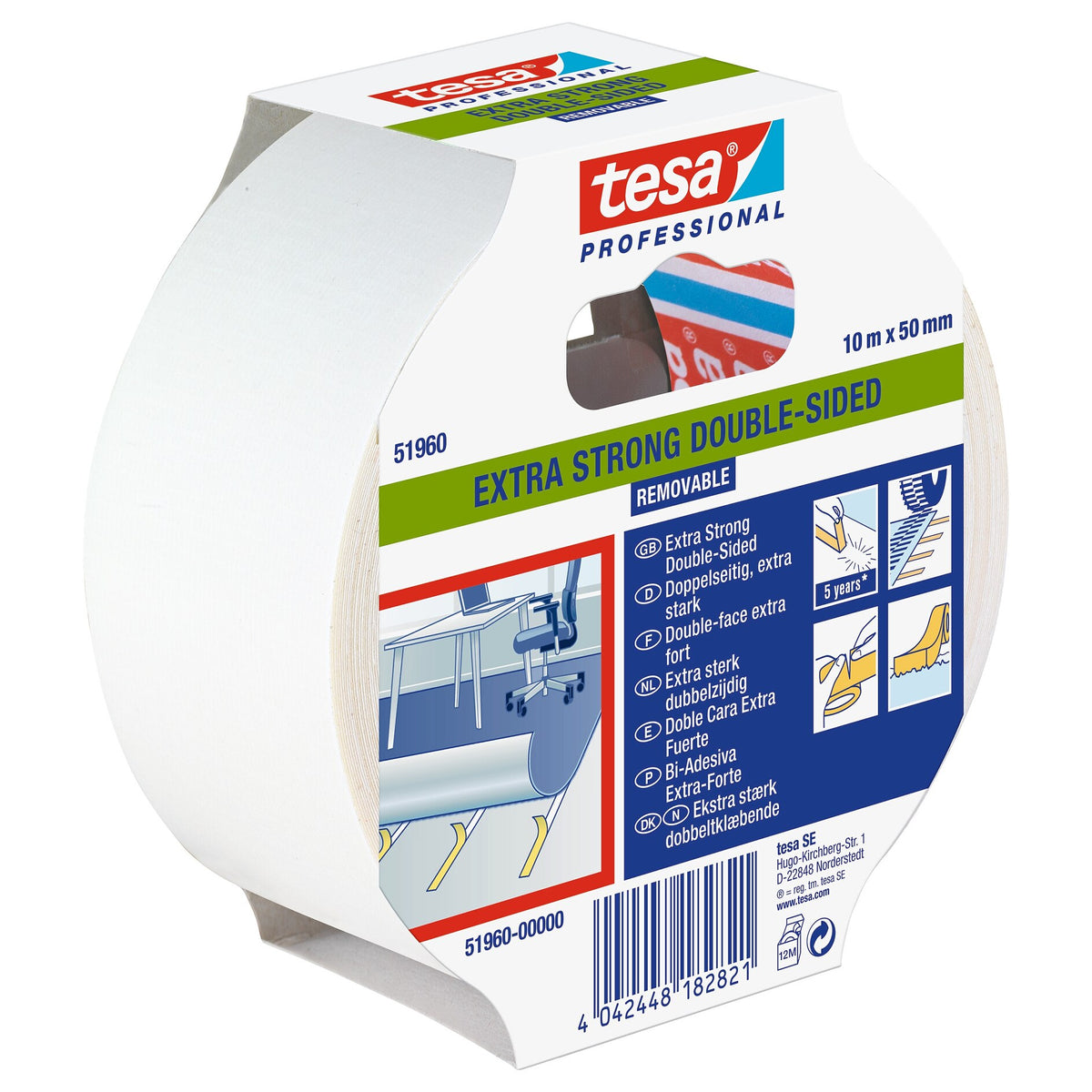 tesa Professional 51960 Profi-Verlegeband, ablösbar, weiß-transluzent 10 m x 50 mm