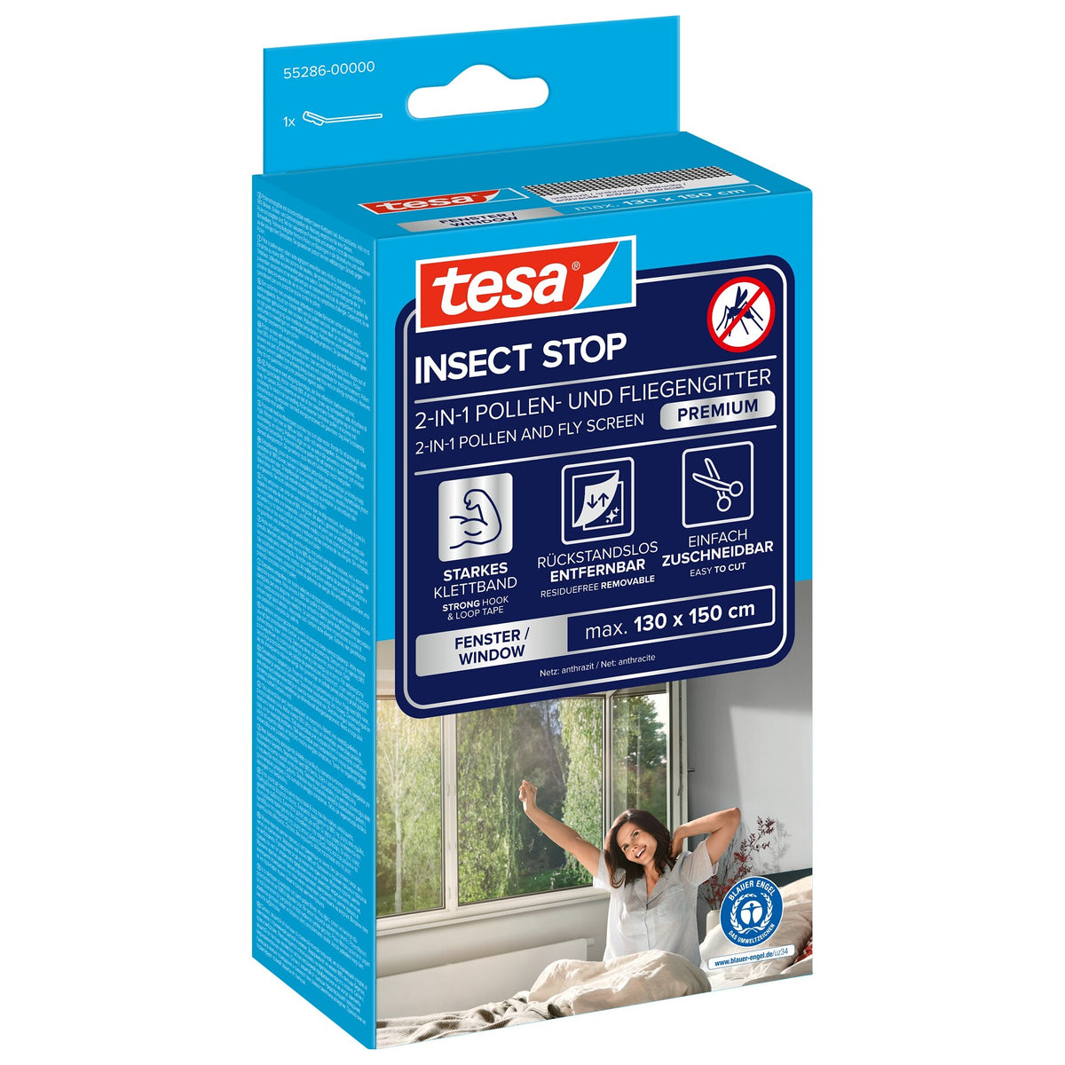 tesa INSECT STOP 2-in-1 Pollen- und Fliegengitter Premium, anthrazit 130 x 150 cm