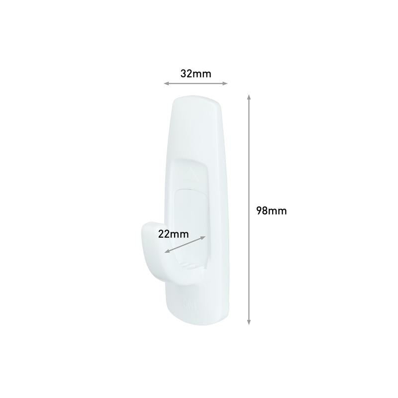 Ο Command™ Large Universal-Haken, 17003-FGN από την 3M Deutschland GmbH (98mm ύψος, 32mm πλάτος, 22mm βάθος) παρουσιάζεται σε έναν λευκό τοίχο χωρίς ζημιές και χωρίς τρύπημα.