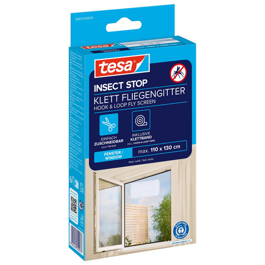 tesa INSECT STOP Σίτα με Velcro για παράθυρα, λευκή, 110 x 130 εκ.