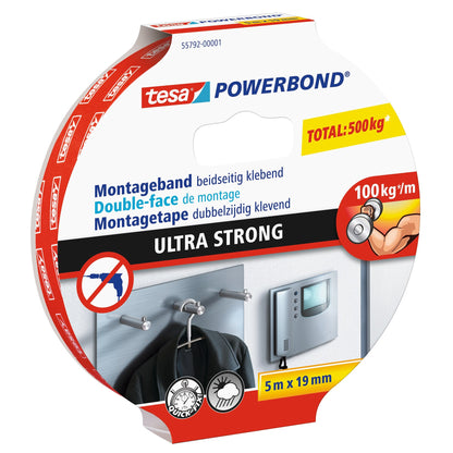 tesa Powerbond ULTRA STRONG Montageband, weiß 5 m x 19 mm