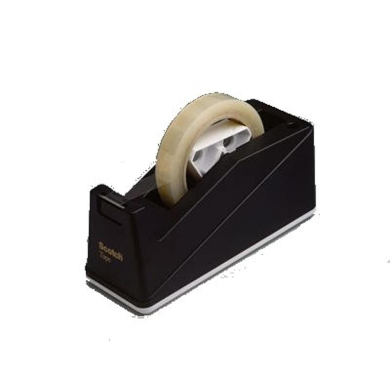 Ο επιτραπέζιος διανομέας ταινίας Scotch™ C10 από την 3M Deutschland GmbH σε Μαύρο κρατάει ένα ρολό ταινίας και διαθέτει οδοντωτή άκρη κοπής - ιδανικό για γραφεία ή χώρους εργασίας. 1 διανομέας ανά συσκευασία.
