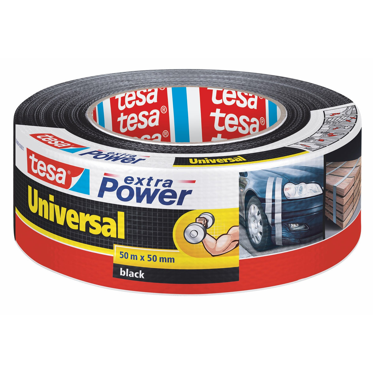 tesa extra Power Universal >60% Recycled Plastic Allzweck-Klebeband schwarz, 50 m x 50 mm