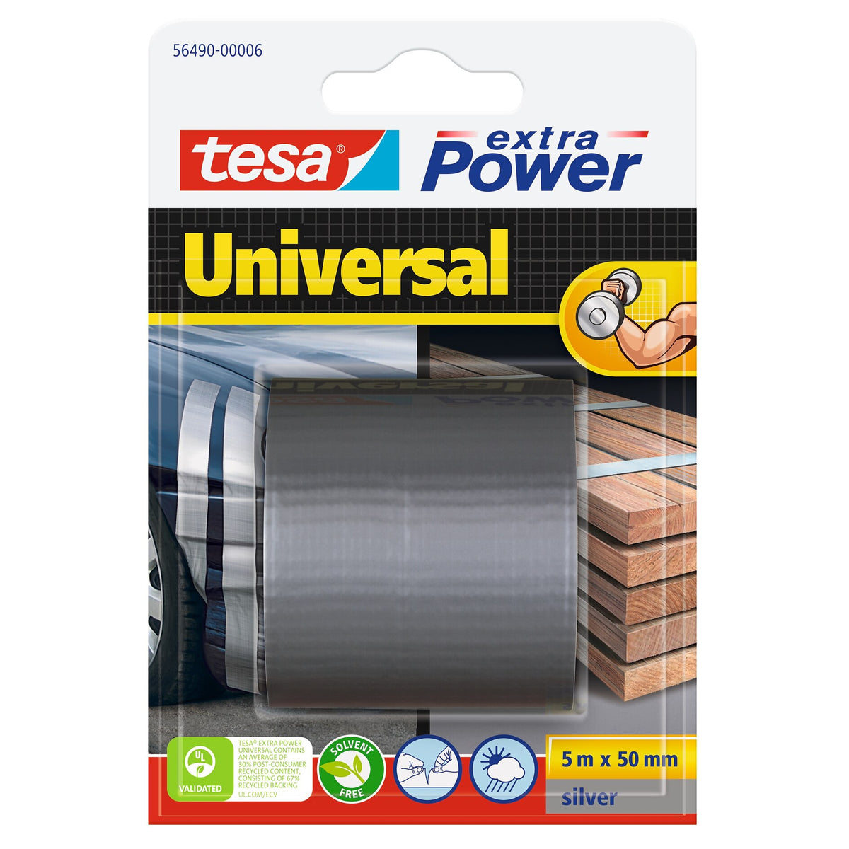 tesa extra Power Universal >60% Recycled Plastic Allzweck-Klebeband grau, 5 m x 50 mm