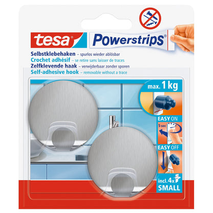 tesa Powerstrips Haken S Metall Rund, weiß