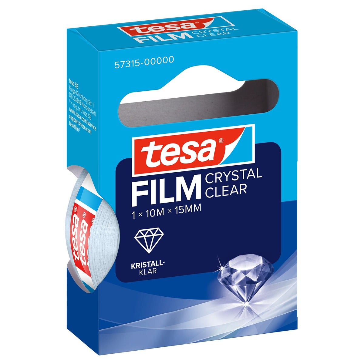 tesafilm CRYSTAL CLEAR, transparent, in Hängefaltschachtel 10 m x 15 mm