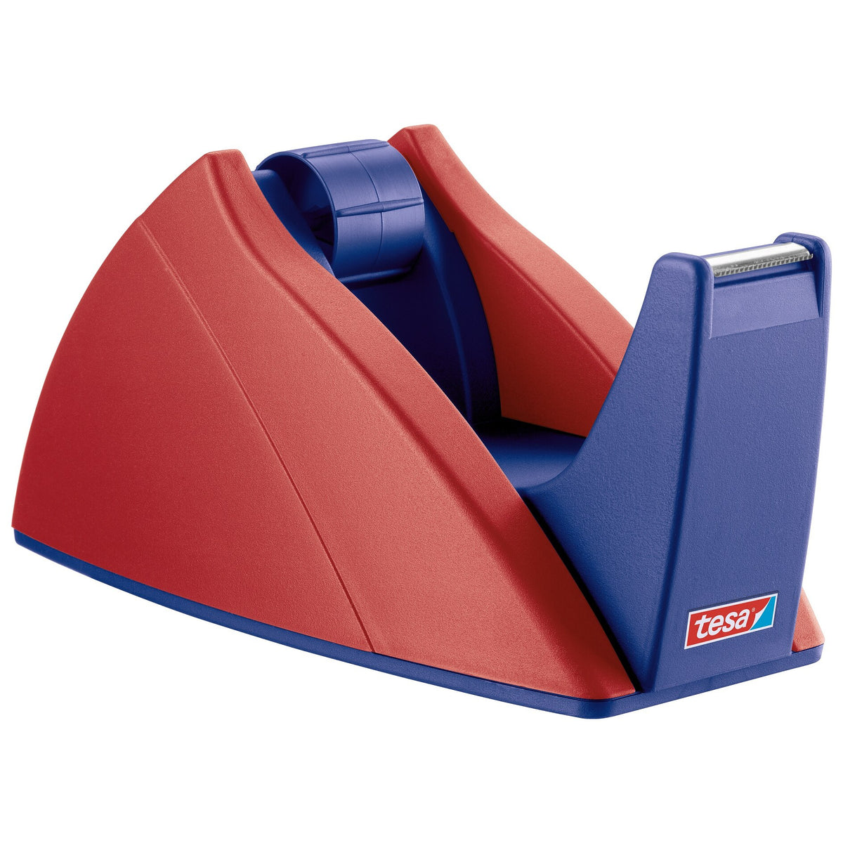 tesa 57421 Easy Cut Tischabroller, leer, für Rollen bis 33m x 19mm, rot-blau