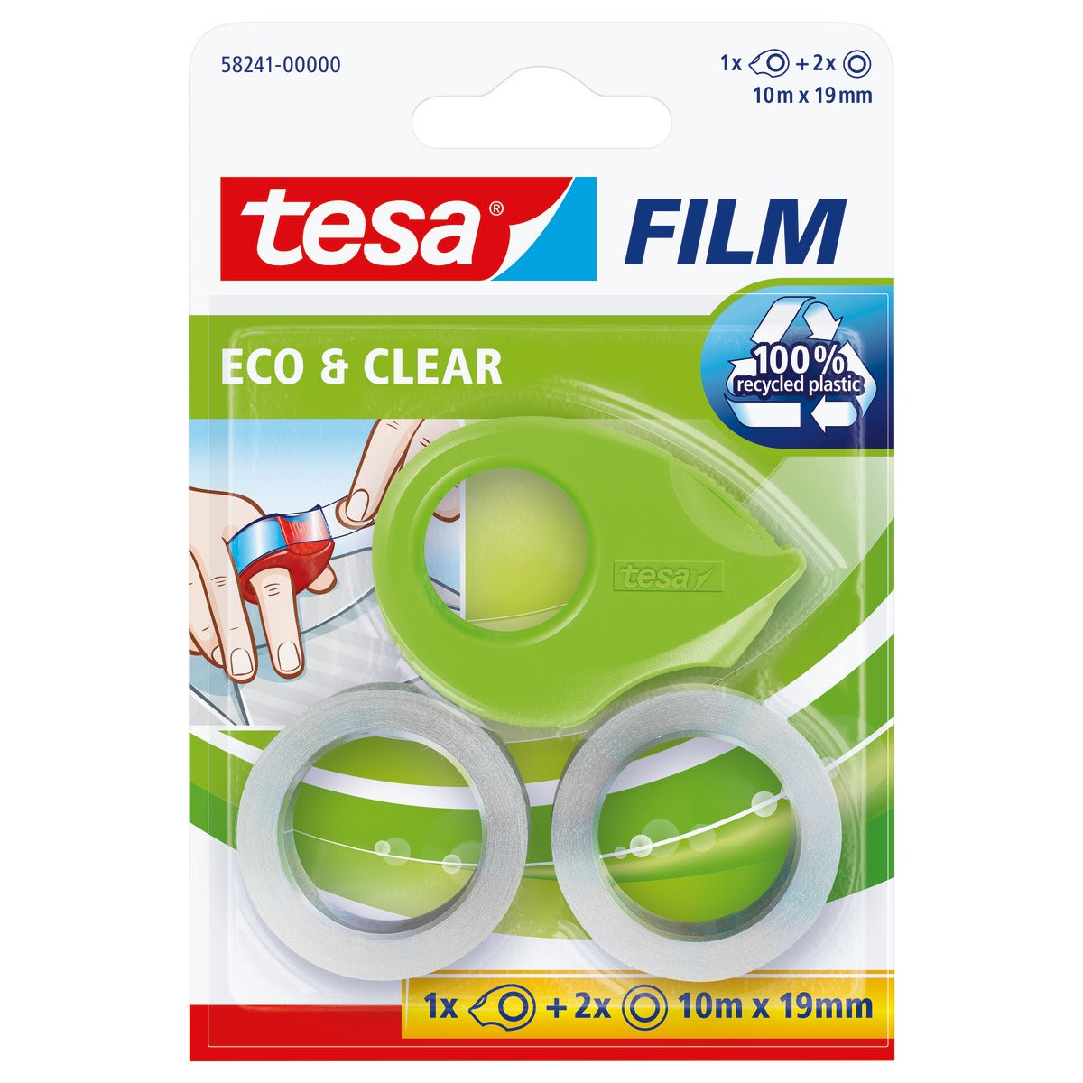 tesafilm Mini-Abroller + 2 Rollen Eco Clear, grün