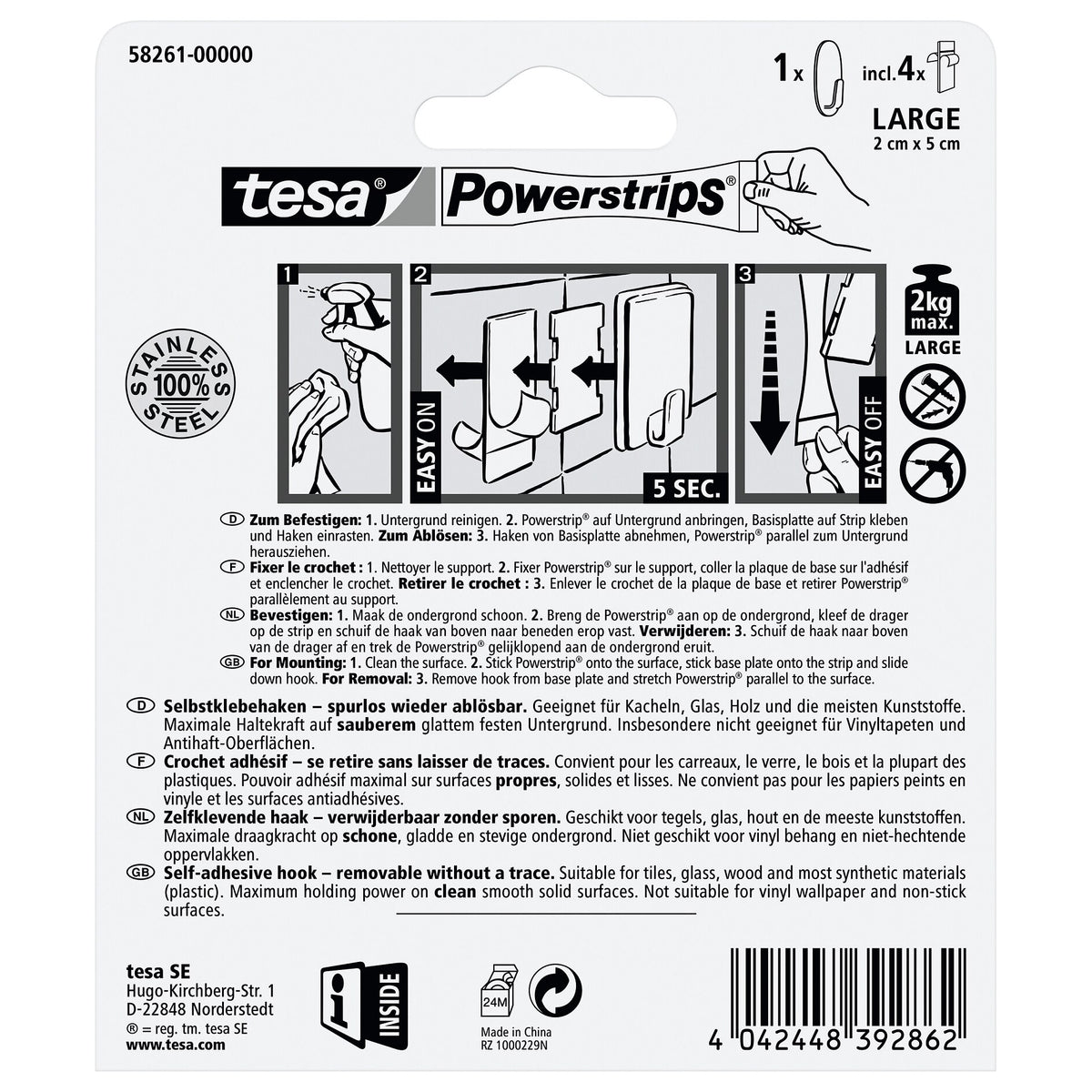tesa Powerstrips Haken L Metall Oval, weiß