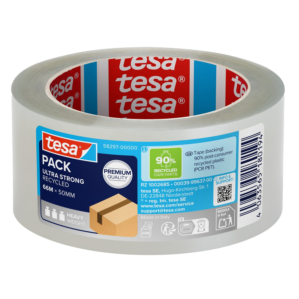 tesapack ULTRA STRONG RECYCLED, 66 m x 50 mm transparent