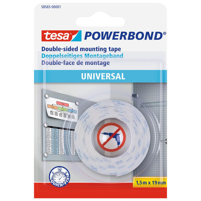 tesa Powerbond Universal Office Montageband, 1,5 m x 19 mm, transparent