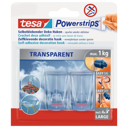 tesa Powerstrips Transparent DECO Haken LARGE
