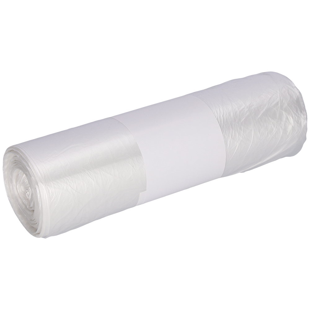 Eine Rolle EMIL DEISS KG (GmbH + Co.) DEISS 59927 transparente Kunststoffbeutel (630x740 mm, 50 Stück) ist mit einem weißen Papieretikett umwickelt und vor einem hellgrauen Hintergrund abgebildet.