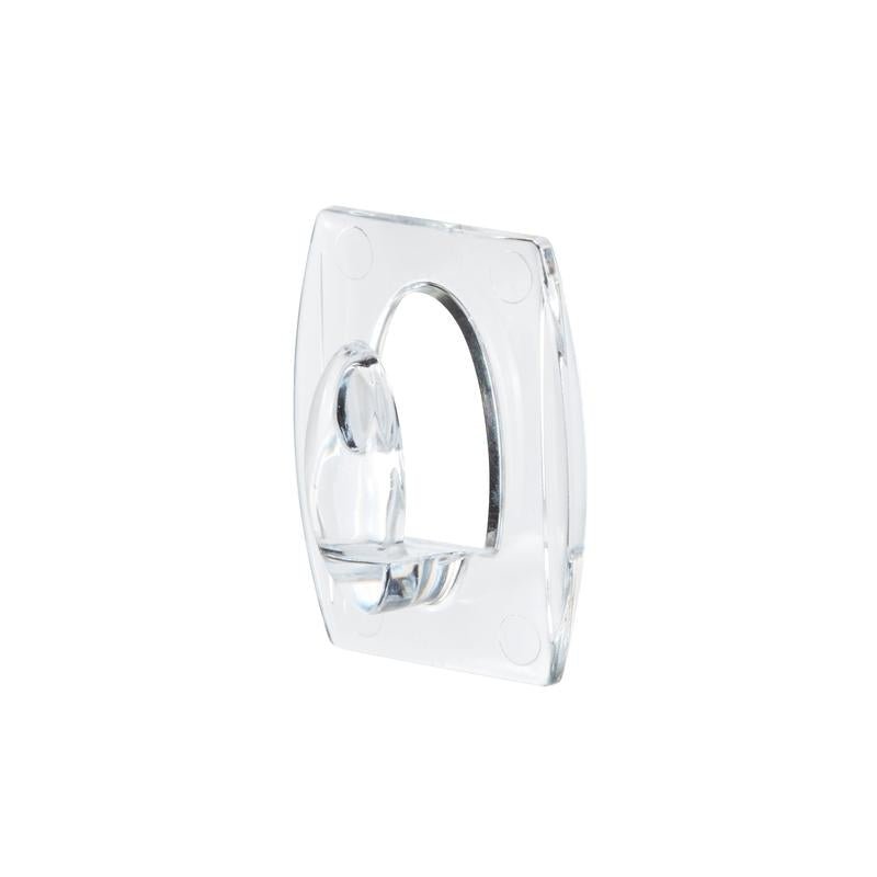 Ένα Command™ Mini-Haken, transparent, με διαφανείς Strips (17006CLRFGN) von 3M Deutschland GmbH φαίνεται διαγώνια σε λευκό φόντο; το ορθογώνιο αντικείμενο έχει στρογγυλεμένες γωνίες και μια οβάλ ανάρτηση στο κέντρο.
