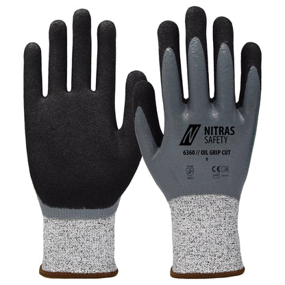 NITRAS OIL GRIP CUT, γάντια προστασίας κοπής, γκρι / μαύρο