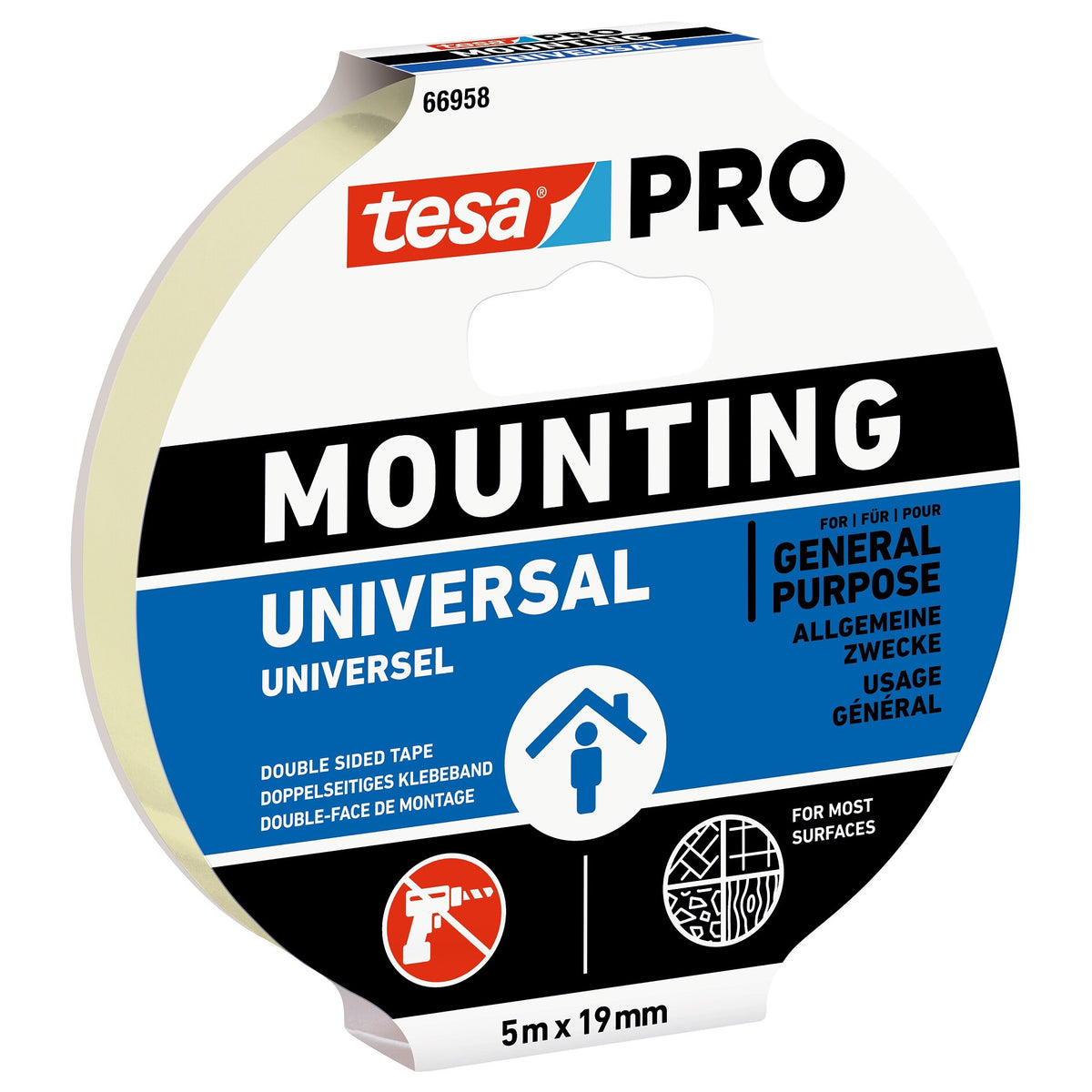 tesa PRO 66958 Mounting Universal Mehrzweck-Montageband, weiß 5 m x 19 mm