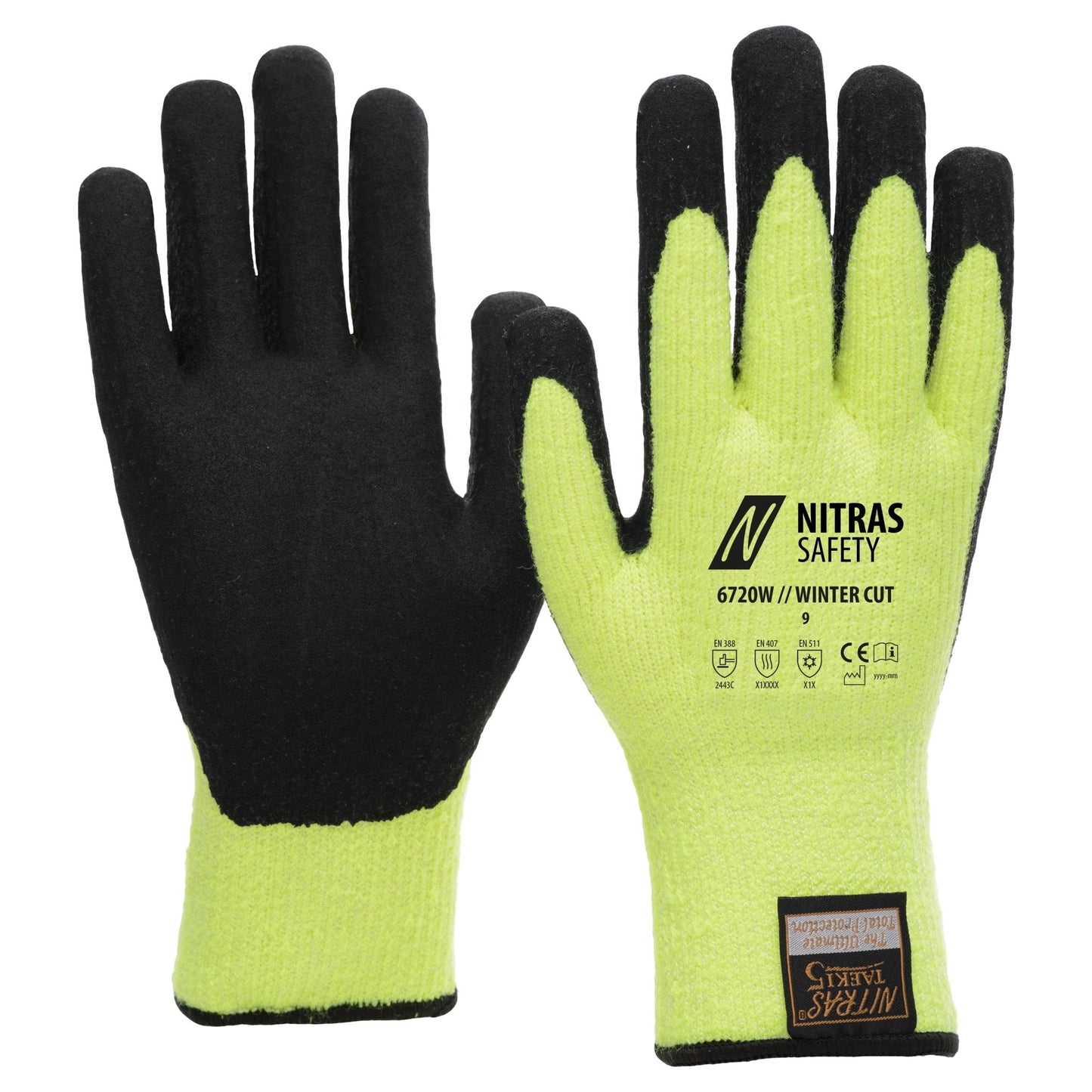 NITRAS TAEKI WINTER CUT, γάντια προστασίας κοπής, νέον κίτρινο / μαύρο