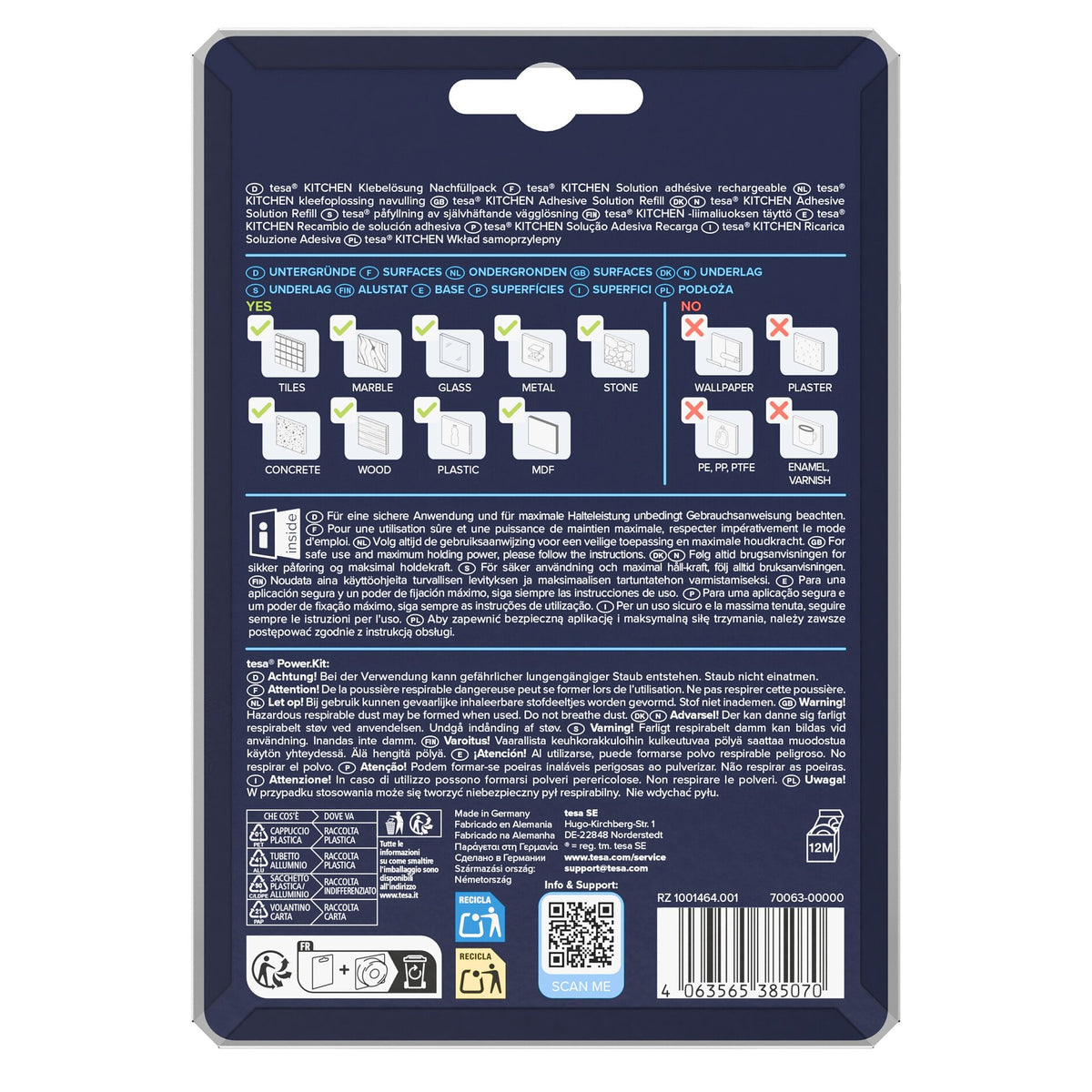 tesa Power.Kit Nachfüllpack für Küchenorganizer Sets - Reling und Adapter