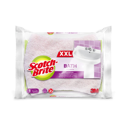 Μια συσκευασία Scotch-Brite® Bath XXL σφουγγάρι καθαρισμού για το μπάνιο από την 3M Deutschland GmbH περιέχει 1 μεγάλο σφουγγάρι για την αφαίρεση αλάτων, με μια εικόνα ενός νιπτήρα στη συσκευασία.