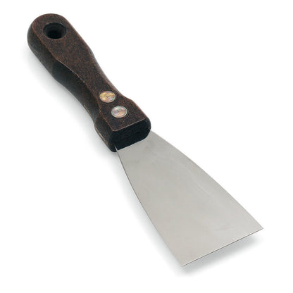 Η Nölle Profi Brush Profi-Malerspachtel Edelstahl-Rostfrei από την Nölle Profi Brush Bürsten- & Pinseltechnik e.K. έχει μια φαρδιά, επίπεδη λεπίδα από ανοξείδωτο ατσάλι και μια σκούρα ξύλινη λαβή με δύο μεταλλικά πριτσίνια, απεικονισμένη σε λευκό φόντο.