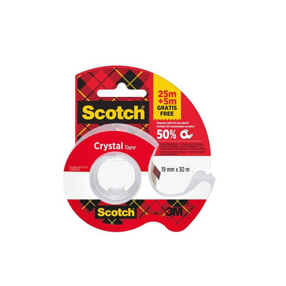 Ένας ρόλος ταινίας Scotch® Crystal (19mm x 25m) συν 5m ΔΩΡΕΑΝ σε έναν χειροκίνητο αποσπαστήρα, από την 3M Deutschland GmbH, σε έναν διανομέα με κλασική κόκκινη-κίτρινη συσκευασία.