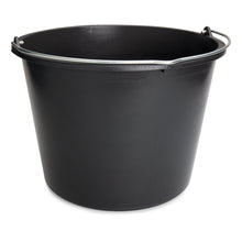 Der Nölle Profi Brush Baueimer aus schwarzem Kunststoff mit Metalltragegriff und Innen-Skala von Nölle Profi Brush Bürsten- & Pinseltechnik e.K. steht auf weißem Hintergrund.