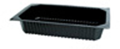 Η Duni GmbH PP Schale 1/4 GN Schwarz είναι ένας μαύρος δίσκος φαγητού με ραβδωτές πλευρές και επίπεδο χείλος, τέλειος για παρουσίαση μπουφέ στη γαστρονομία, απεικονισμένος σε λευκό φόντο.