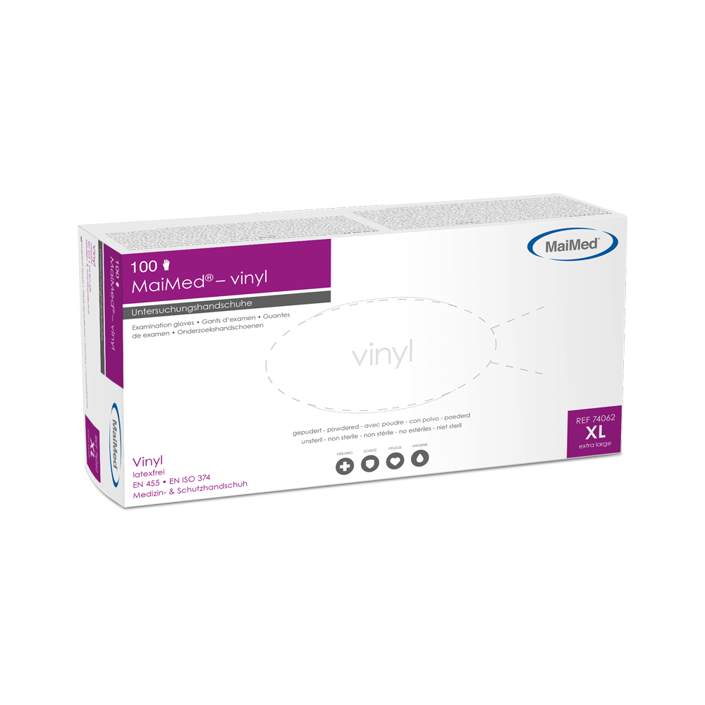 Εξεταστικά γάντια MaiMed-βινυλίου, μη αποστειρωμένα, σε σκόνη, 100 τεμάχια/κουτί
