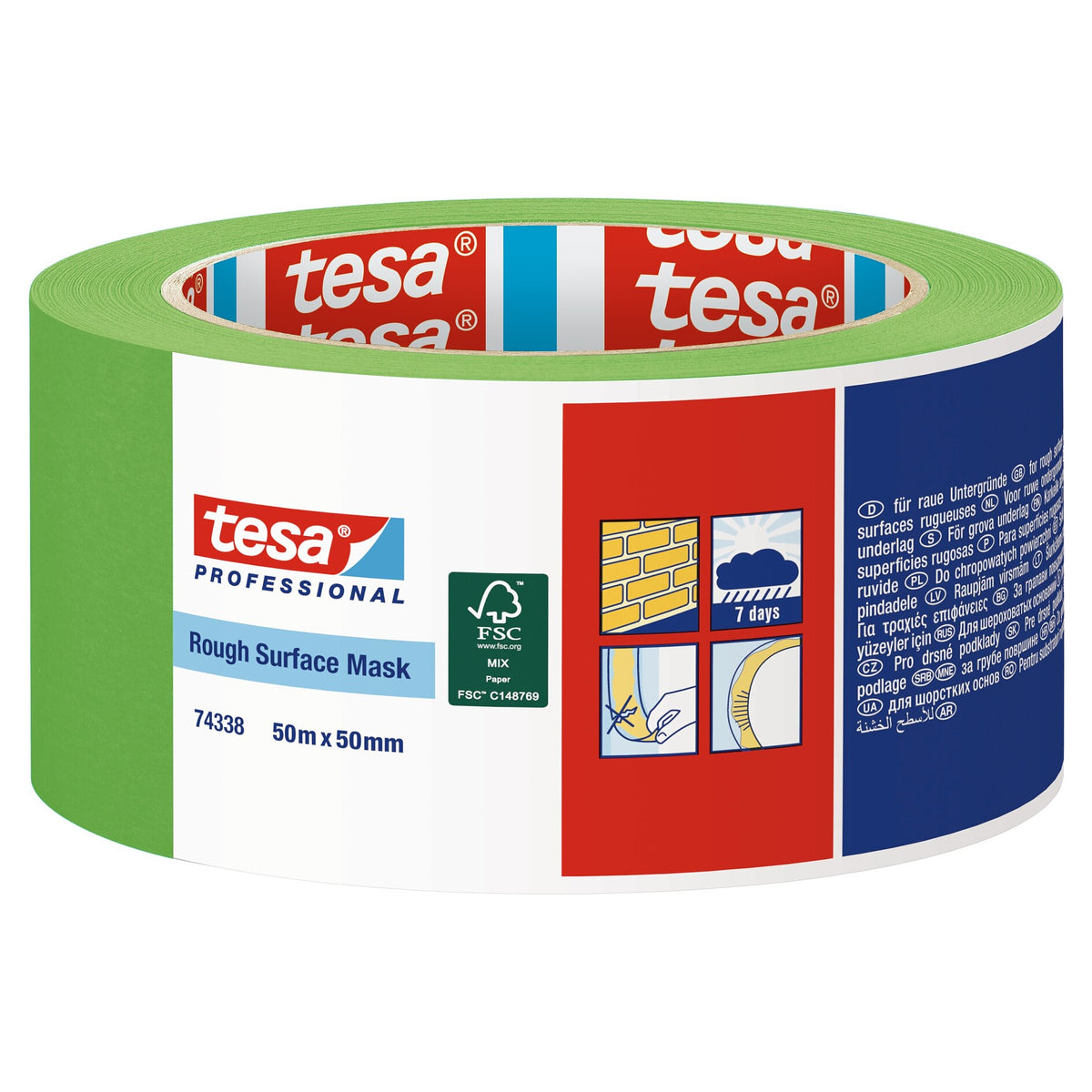 tesa Professional 74338 Rough Surface Abdeckband, grün 50 m x 50 mm