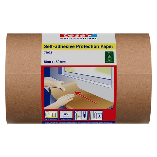 tesa Professional 74922 Αυτοκόλλητο προστατευτικό χαρτί, χρώμα καμηλό, 50 m x 150 mm