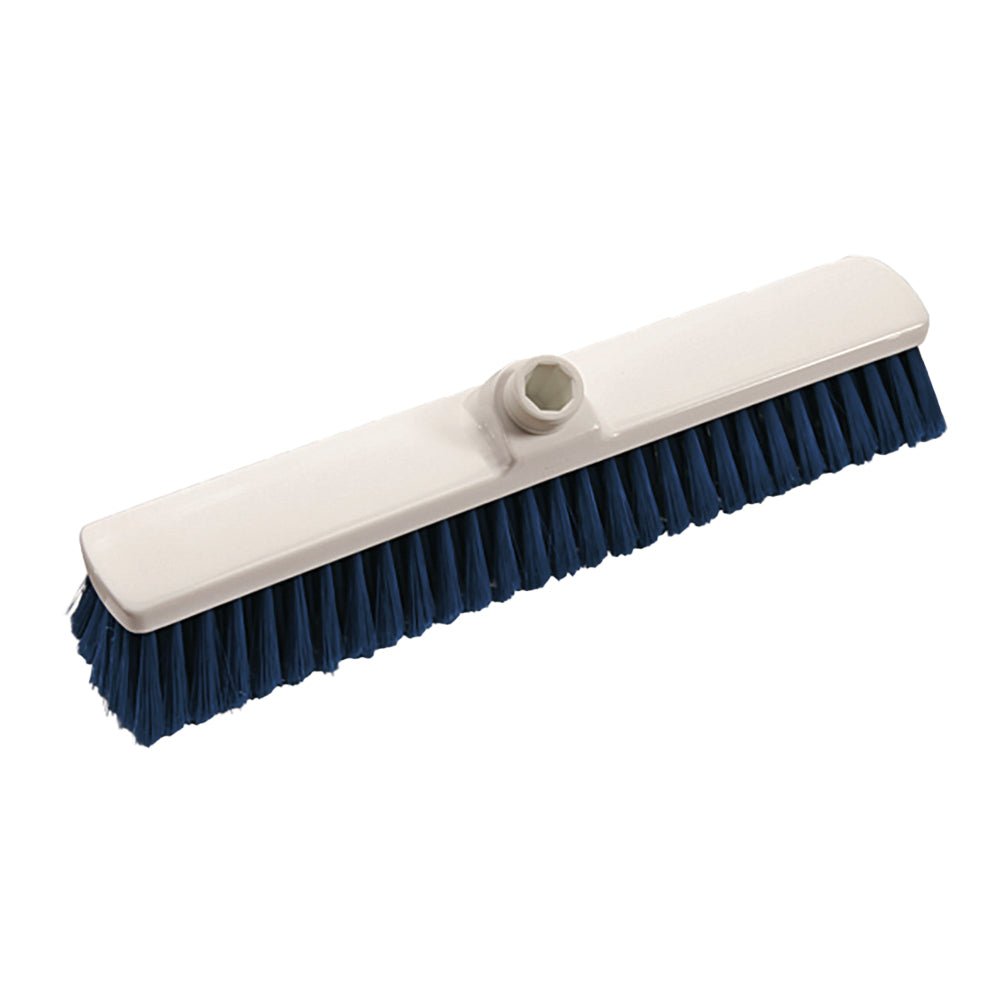 Η Diversey Deutschland Innenbesen (400x60x50 mm, weich) διαθέτει μαλακές τρίχες σε μπλε χρώμα και μια λευκή πλαστική βάση με κεντρική οπή σπειρώματος για στερέωση λαβής - τέλεια για τον καθαρισμό εσωτερικών χώρων.