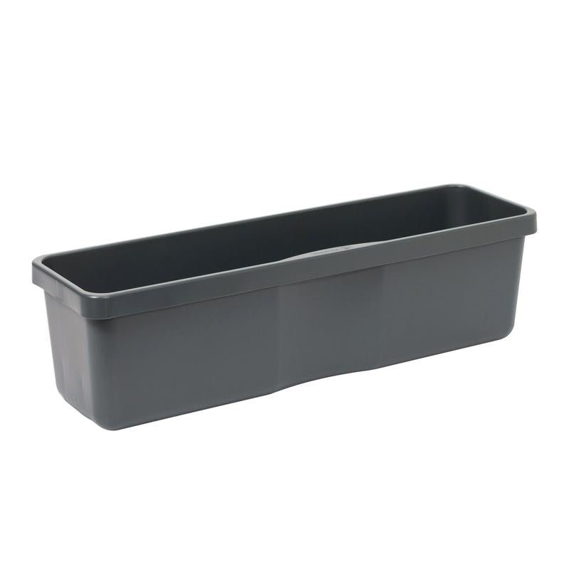 Ένα ορθογώνιο, σκούρο γκρι TASKI Mopp-Box χωρίς καπάκι από πλαστικό της Diversey Deutschland GmbH & Co. OHG, σχεδιασμένο για επαγγελματικό καθαρισμό, με ίσιες πλευρές και στρογγυλεμένες γωνίες, εμφανίζεται άδειο μπροστά σε λευκό φόντο.