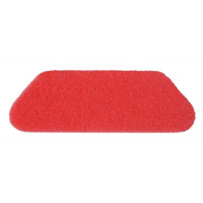 Το TASKI Americo S-Pad 45 x 15 cm Rot von Diversey, ένα καθαριστικό και γυαλιστικό pad για συντήρηση και καθαριστικά ψεκασμού, είναι ορθογώνιο με ελαφρώς στρογγυλεμένες άκρες και λοξή γωνία μπροστά από λευκό φόντο.