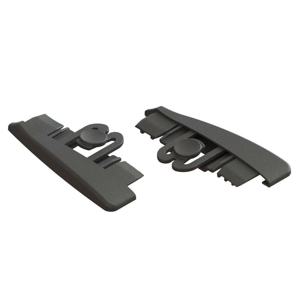 Δύο μαύρα καπάκια Jonmaster UltraPlus L/R από πλαστικό της Diversey Deutschland GmbH & Co. OHG, χρησιμοποιούνται ως ανταλλακτικά καπάκια για τη βάση σφουγγαρίστρας UltraPlus, απεικονίζονται με στρογγυλεμένες άκρες και μηχανισμούς κλειδώματος σε λευκό φόντο (2 συσκευασίες/κουτί).