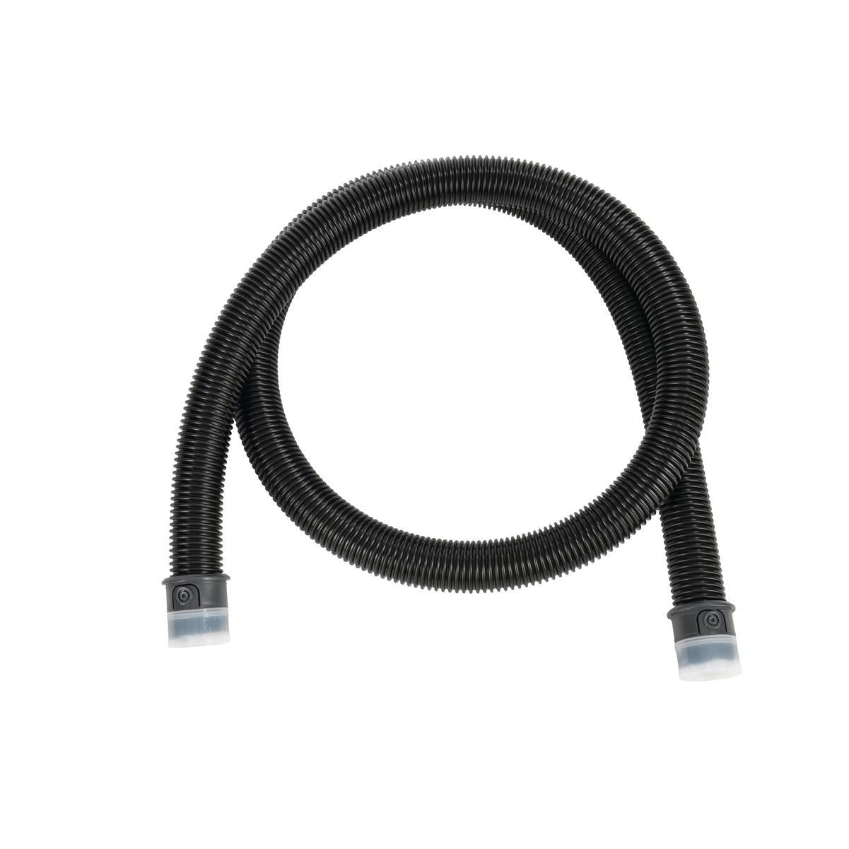 Ο εύκαμπτος σωλήνας TASKI AERO Diversey 2,2m, για TASKI AERO (1 τεμάχιο) είναι ένας μαύρος, εύκαμπτος κυματοειδής σωλήνας με πλαστικές συνδέσεις και στα δύο άκρα, ο οποίος απεικονίζεται σε μια χαλαρή καμπύλη σε λευκό φόντο.