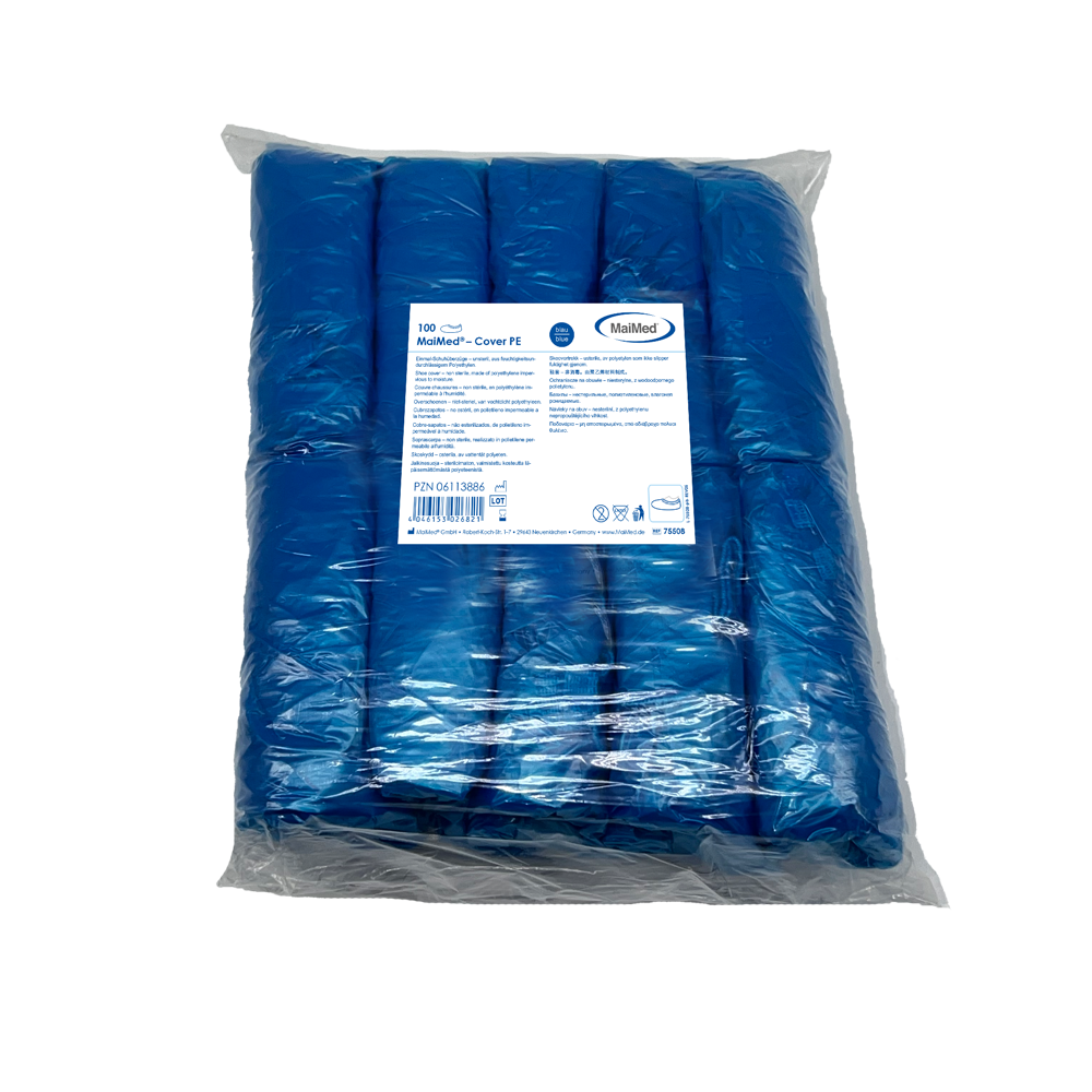 Καλύμματα παπουτσιών MaiMed-Cover PE Καλύμματα παπουτσιών μιας χρήσης από PE, μπλε, 100 τεμάχια/συσκευασία. | Συσκευασία (100 τεμάχια)