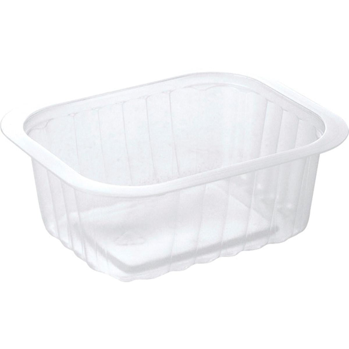 Το PP-Schälchen Transparent PP 138x114 της Duni GmbH είναι ένα καθαρό, ορθογώνιο δοχείο τροφίμων με ελαφρώς αυλακωτές πλευρές και ένα ευρύ, επίπεδο χείλος, απεικονισμένο σε λευκό φόντο.